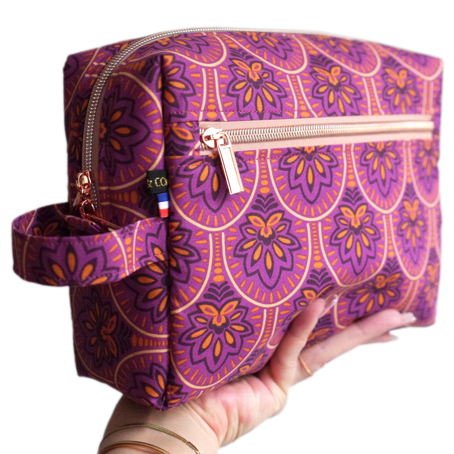 TRAVEL toiletry bag coated fabric bronze green scales