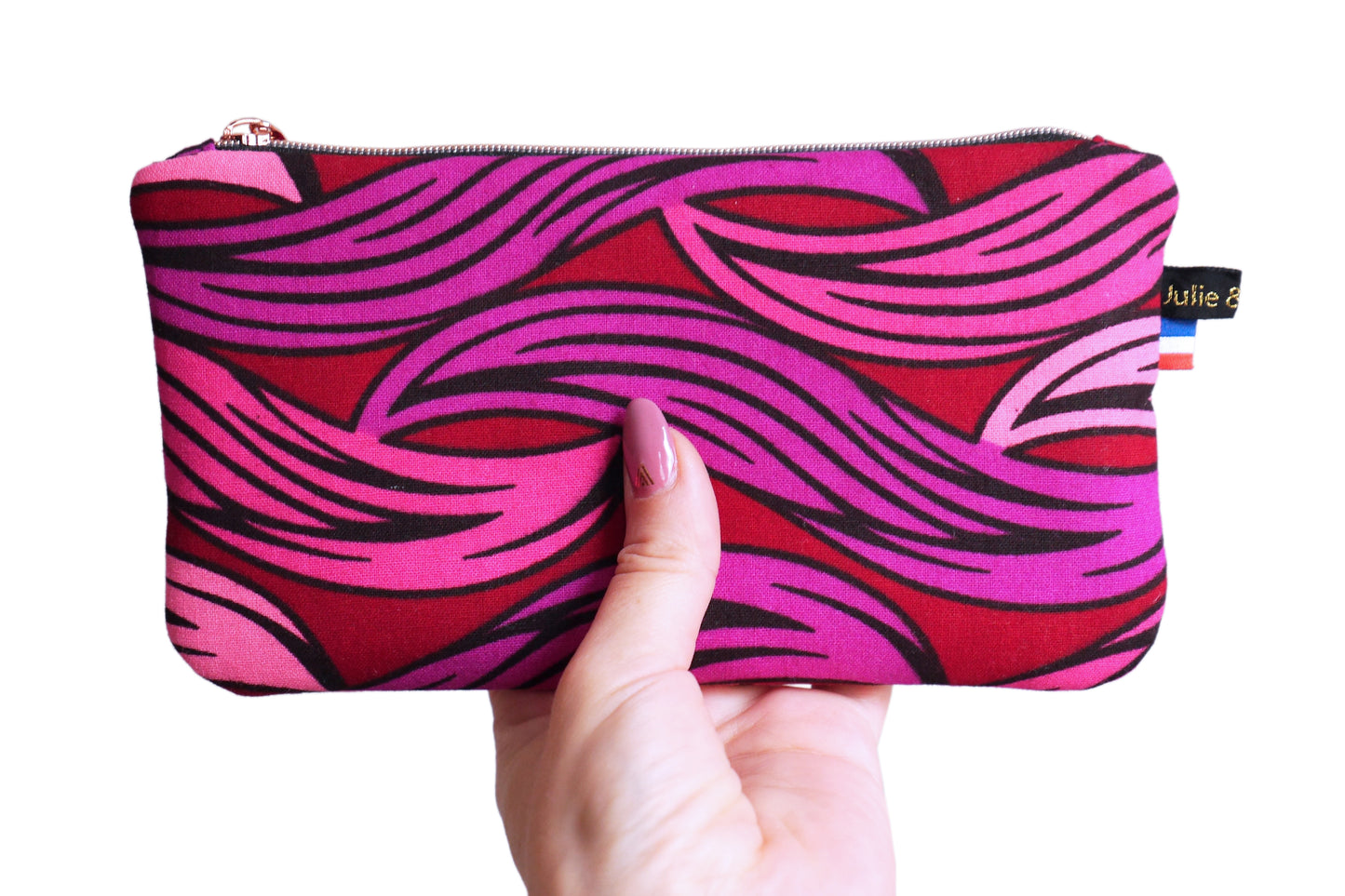 Glasses case pouch women's kit wax fabric waves pink red purple black and rose gold zip