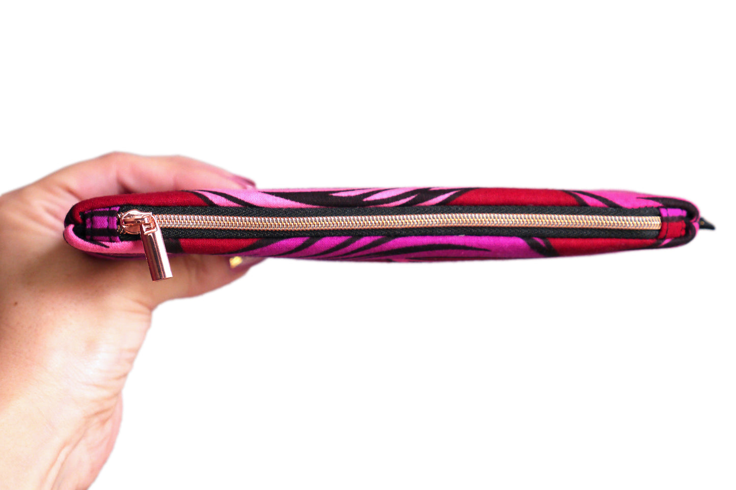 Glasses case pouch women's kit wax fabric waves pink red purple black and rose gold zip