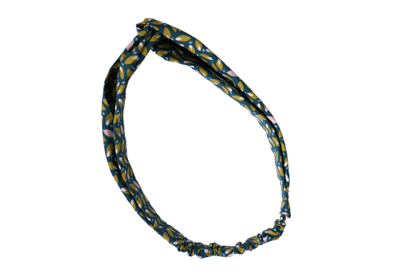 Headband twisté tissu feuilles bleu demi turban femme bandeau cheveux