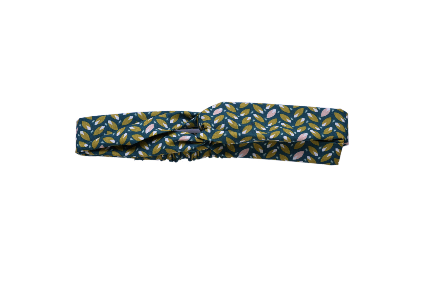Headband twisté tissu feuilles bleu demi turban femme bandeau cheveux