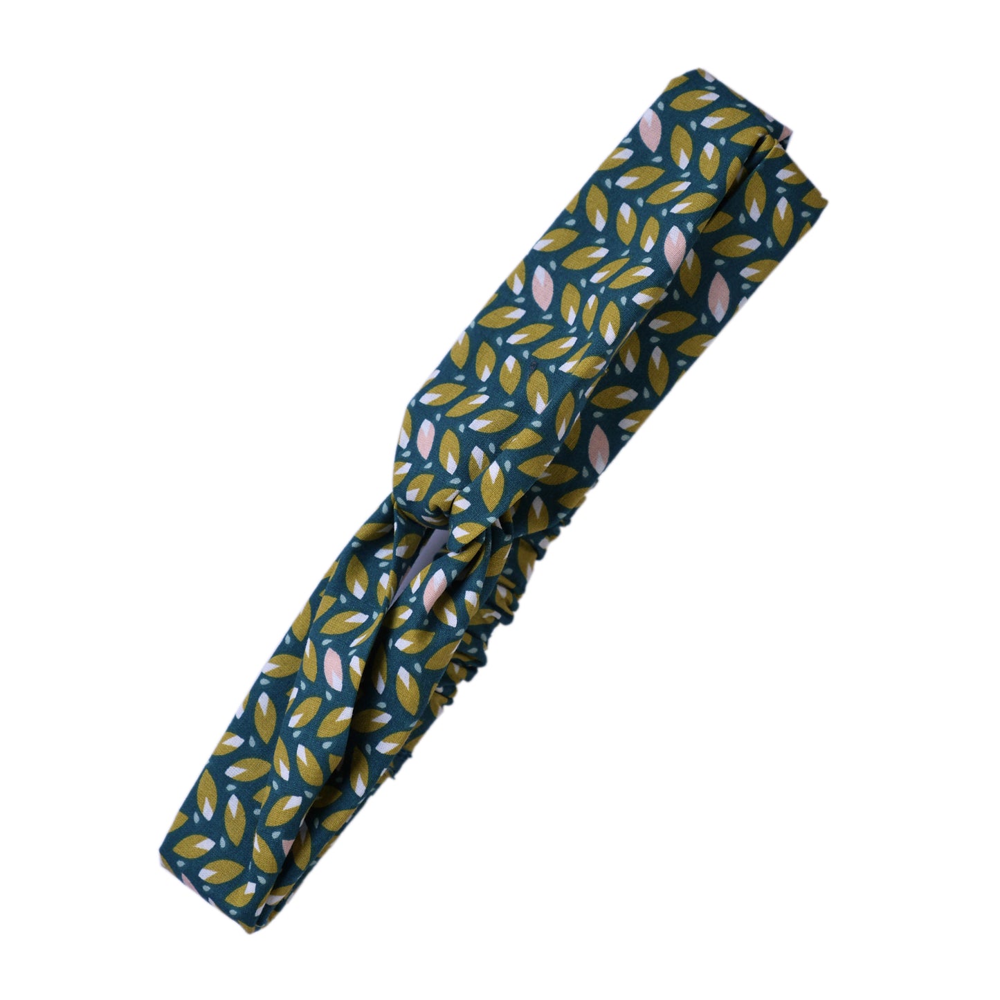 Headband twisté tissu feuilles bleu demi turban femme bandeau cheveux