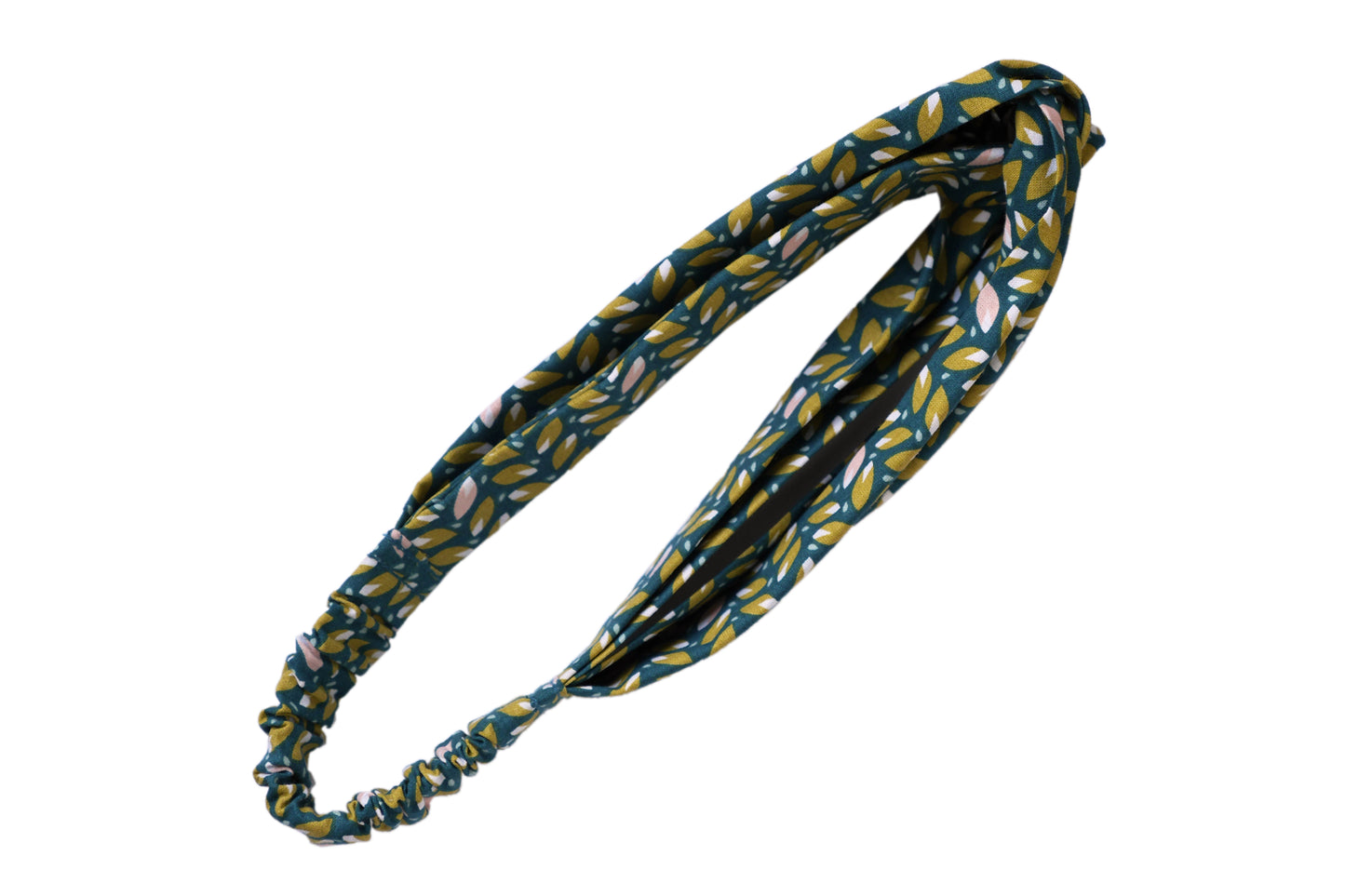 Headband twisté tissu feuilles bleu demi turban femme bandeau cheveux