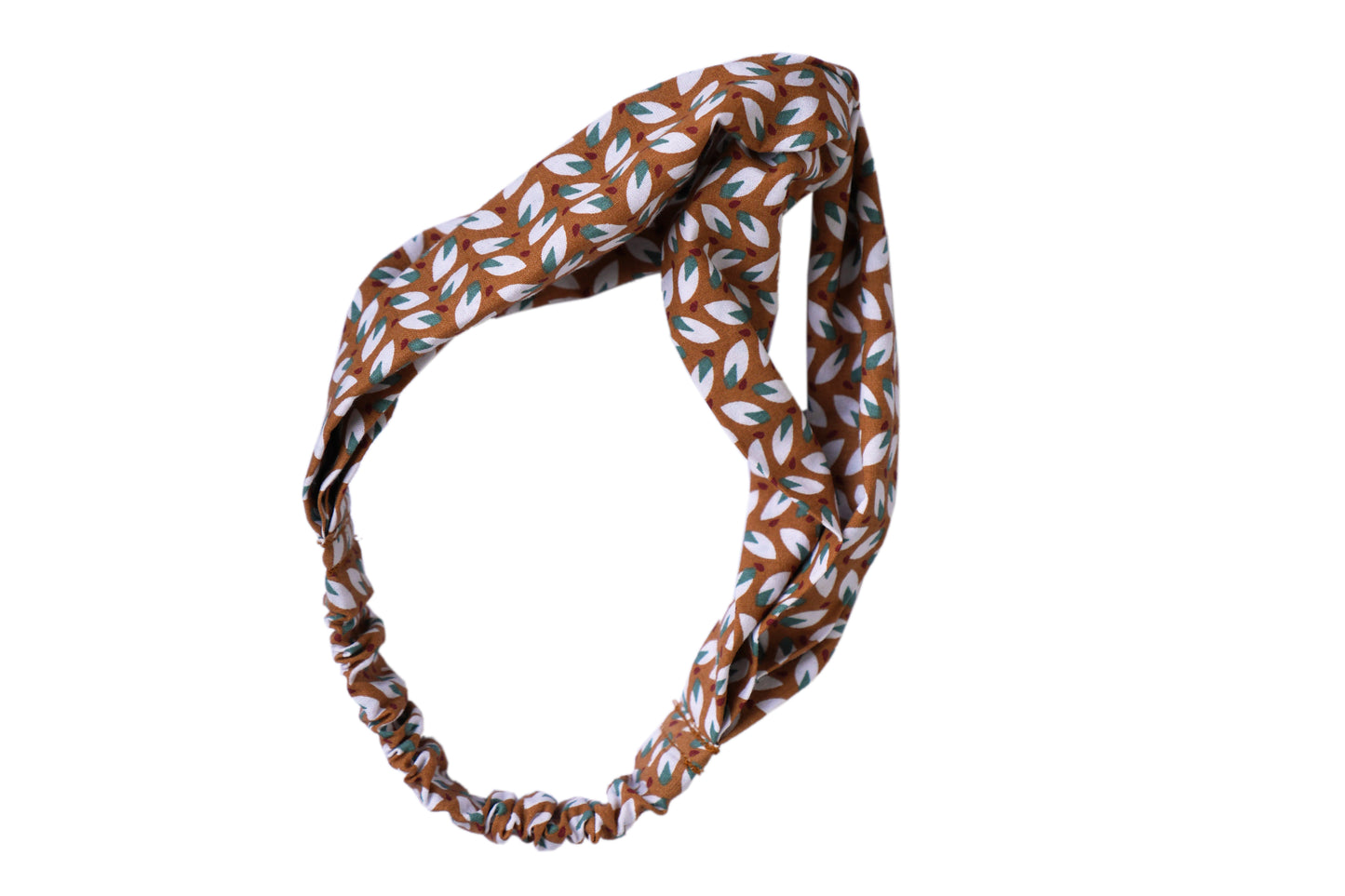 Headband twisté tissu feuilles caramel demi turban femme bandeau cheveux