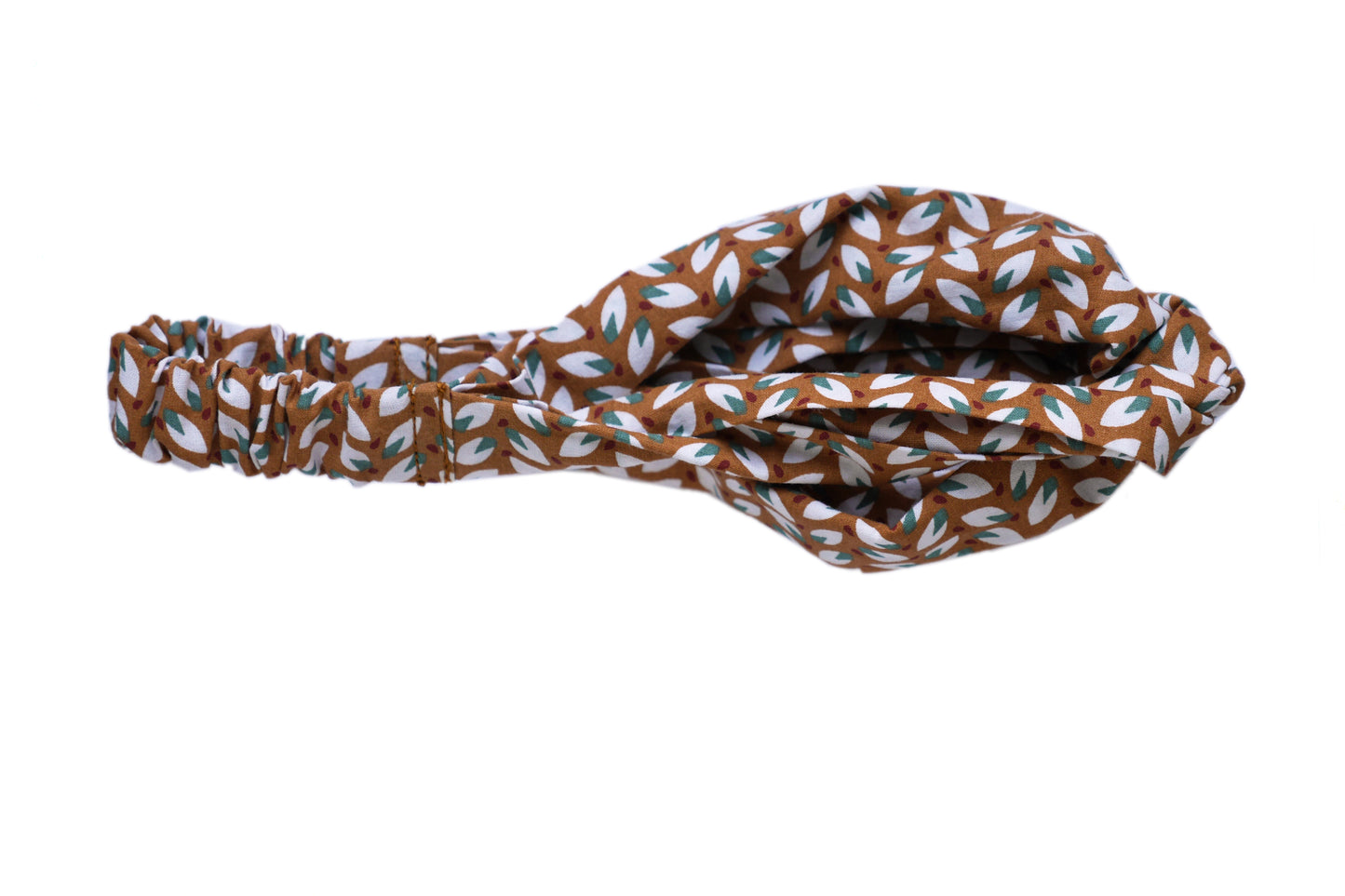 Headband twisté tissu feuilles caramel demi turban femme bandeau cheveux