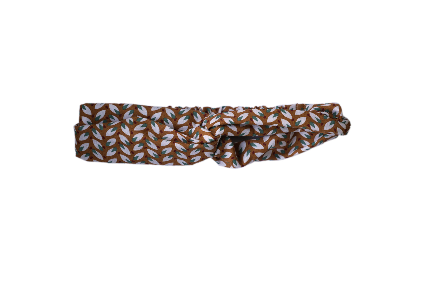 Headband twisté tissu feuilles caramel demi turban femme bandeau cheveux