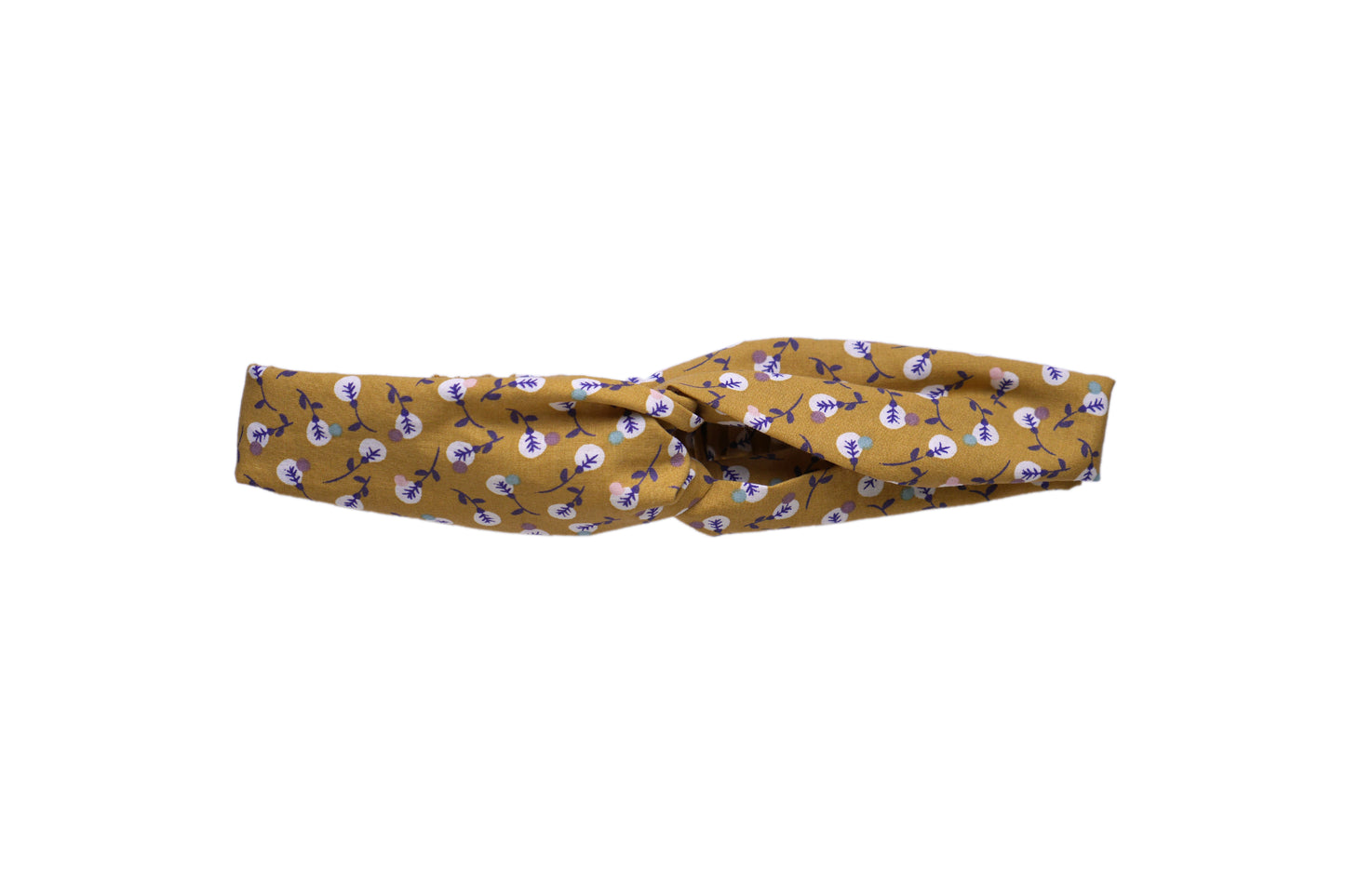 Headband twisté tissu fleurs jaune demi turban femme bandeau cheveux