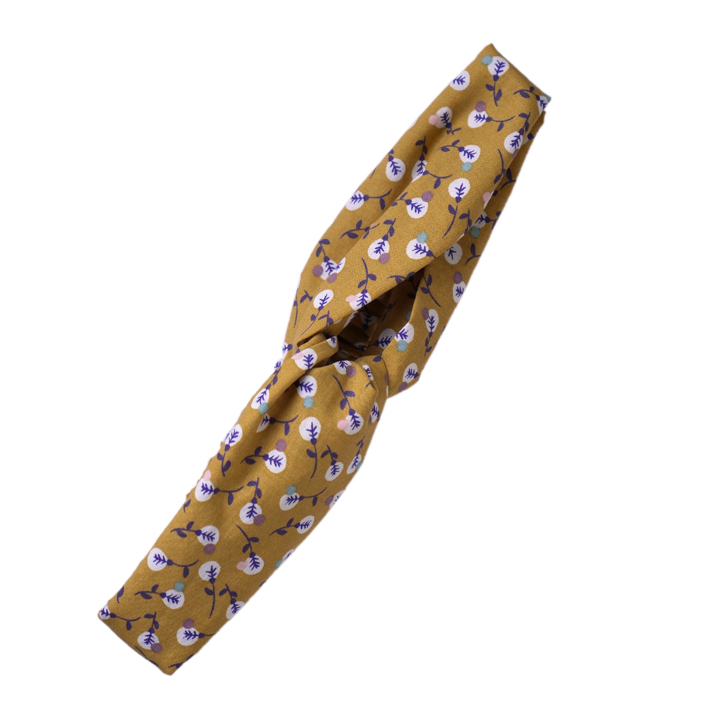 Headband twisté tissu fleurs jaune demi turban femme bandeau cheveux