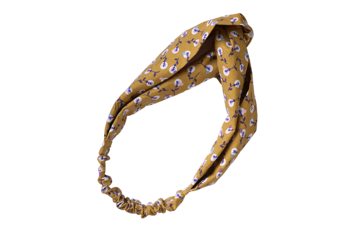 Headband twisté tissu fleurs jaune demi turban femme bandeau cheveux