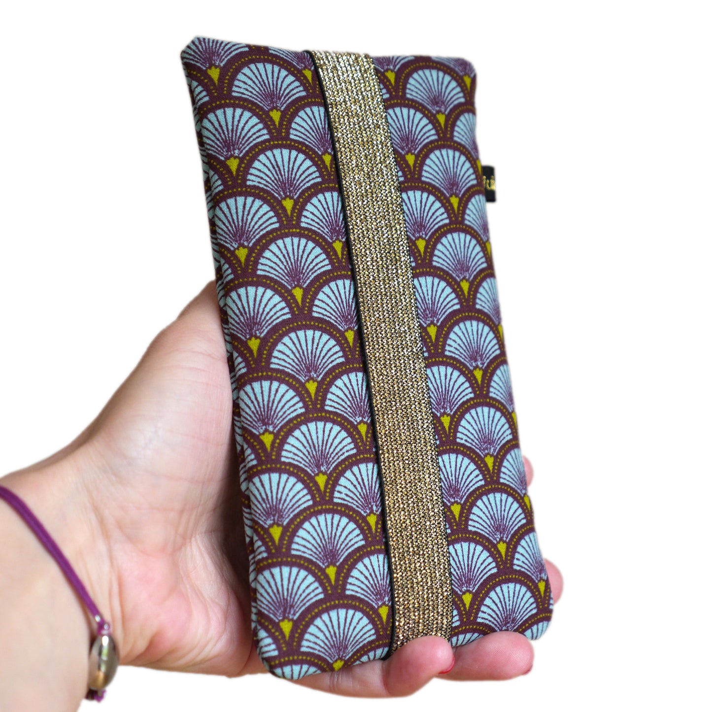 Sky blue scales cover iPhone, Samsung size of your choice mobile phone case Japanese fabric graphic elastic gold