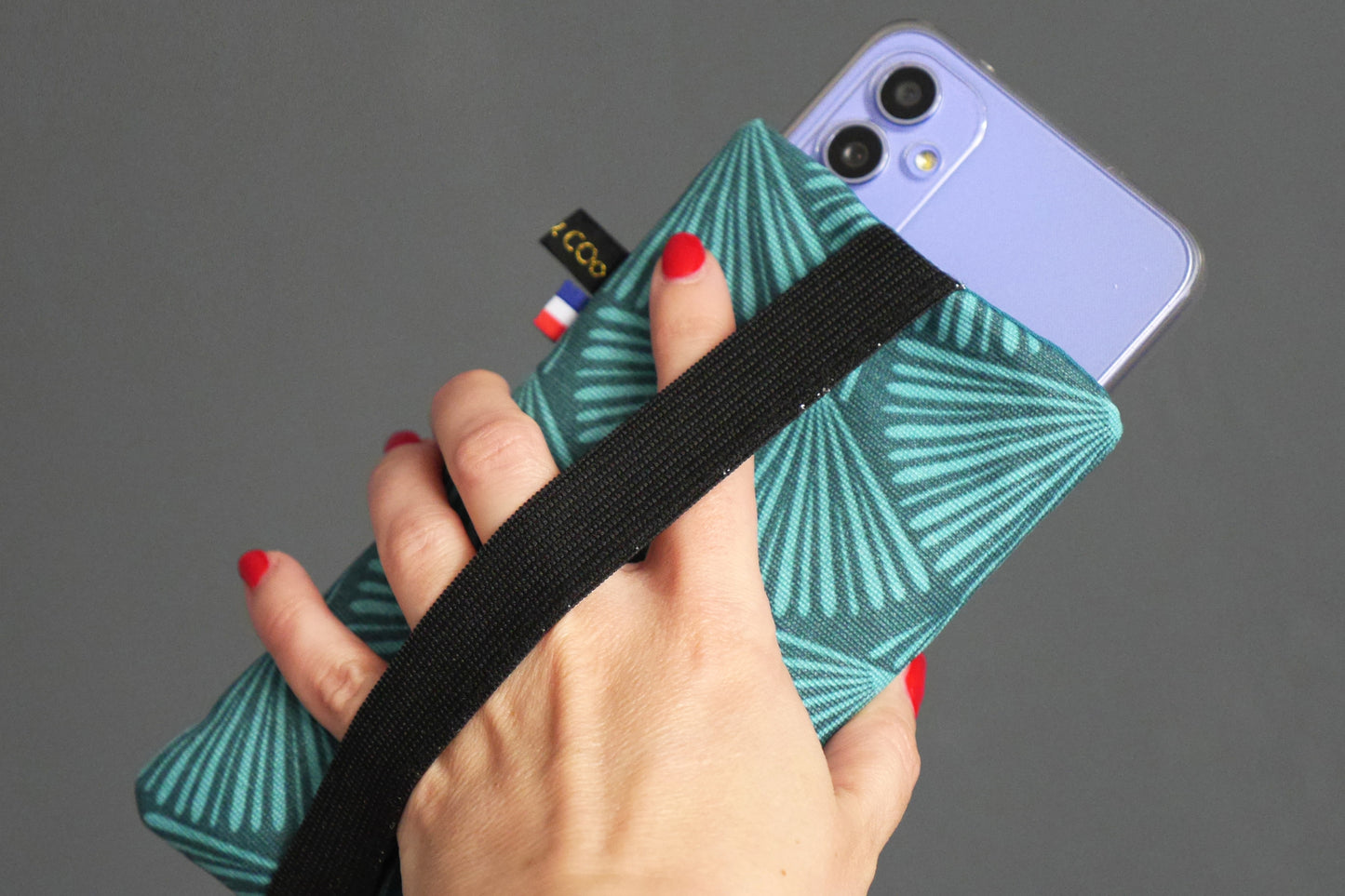 Housse téléphone portable rigide imperméable gros éventails bleu turquoise pétrole taille au choix