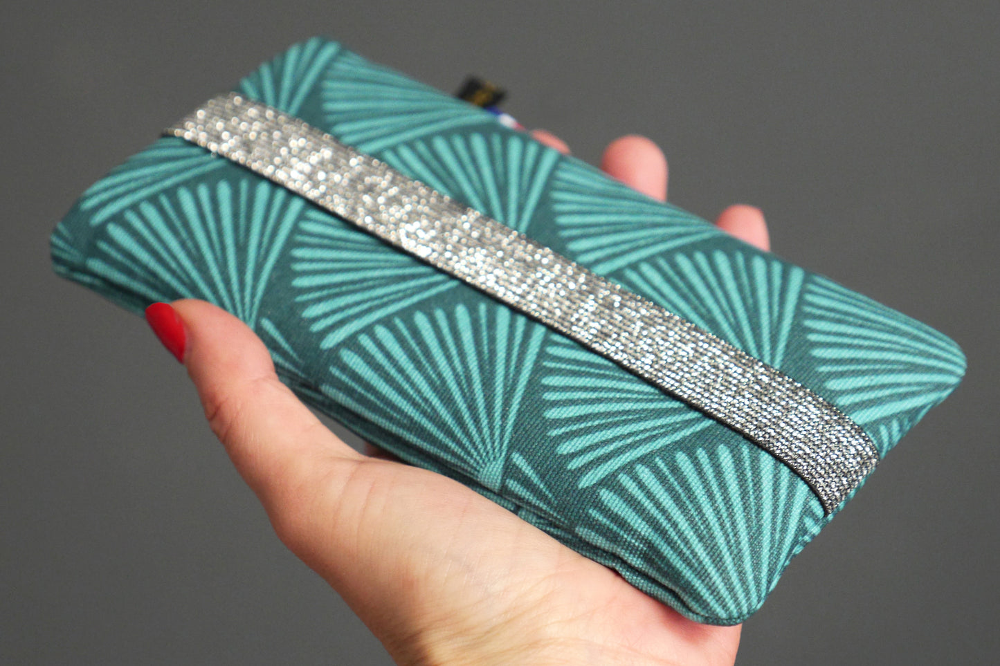 Housse téléphone portable rigide imperméable gros éventails bleu turquoise pétrole taille au choix