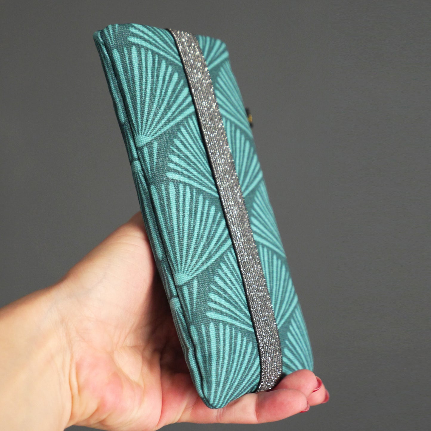 Housse téléphone portable rigide imperméable gros éventails bleu turquoise pétrole taille au choix