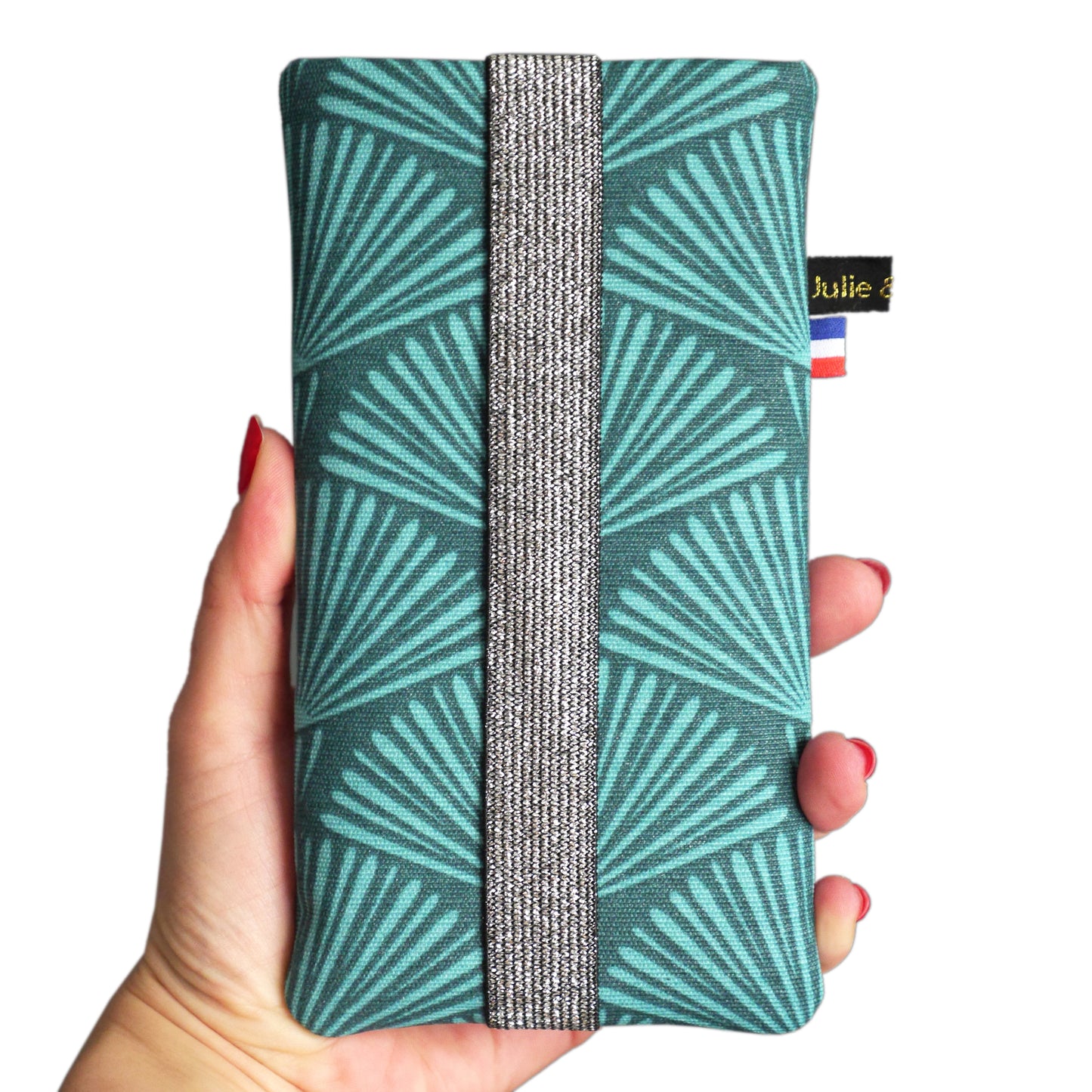 Housse téléphone portable rigide imperméable gros éventails bleu turquoise pétrole taille au choix
