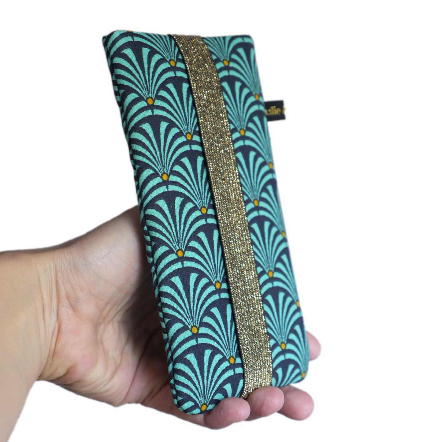 Sky blue scales cover iPhone, Samsung size of your choice mobile phone case Japanese fabric graphic elastic gold