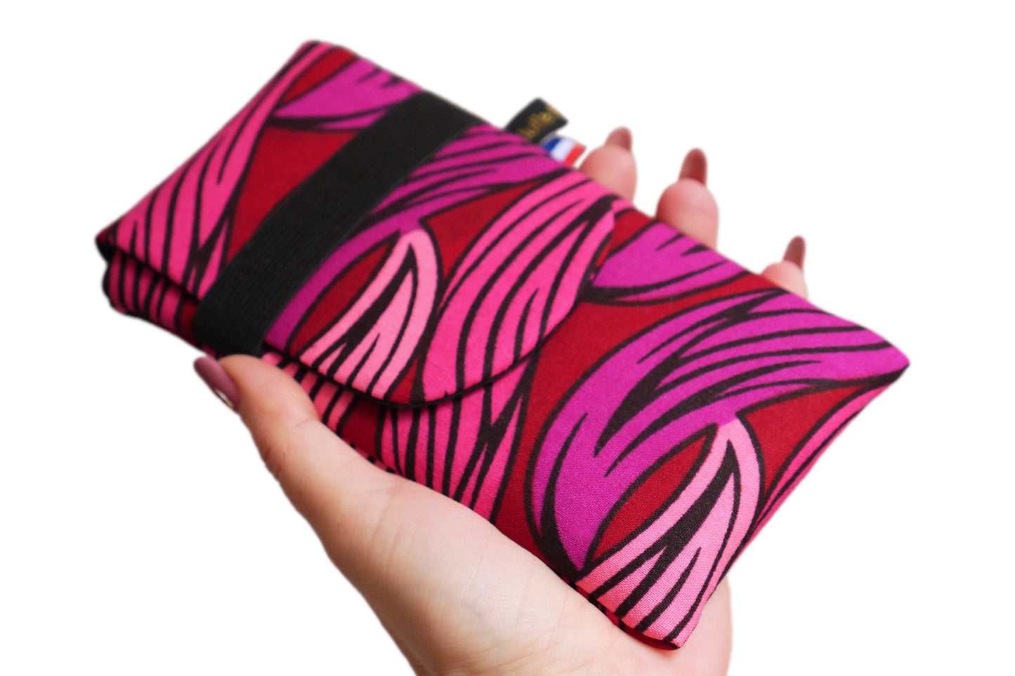 Housse rabat tous téléphones iPhone 15 Pro/15 Pro Max, Samsung S24/S24+ taille au choix wax vagues rose rouge violet