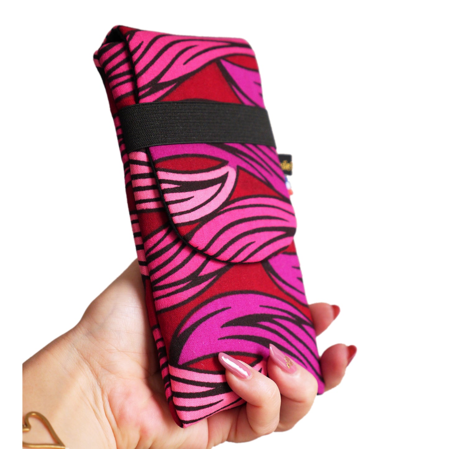 Housse rabat tous téléphones iPhone 15 Pro/15 Pro Max, Samsung S24/S24+ taille au choix wax vagues rose rouge violet