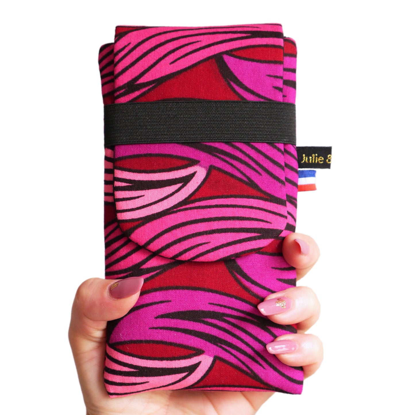 Housse rabat tous téléphones iPhone 15 Pro/15 Pro Max, Samsung S24/S24+ taille au choix wax vagues rose rouge violet