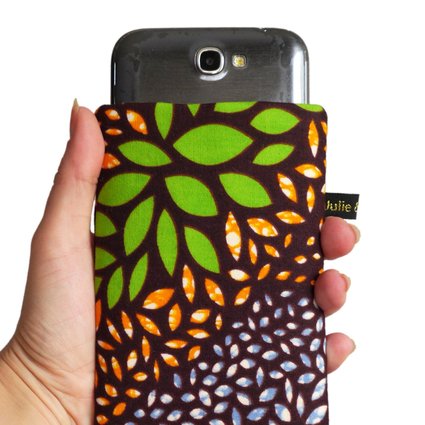 Étui portable wax housse smartphone iphone pochette tissu africain grains de riz orange vert marron original tous téléphones