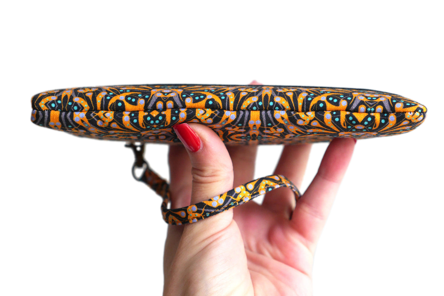 Housse universelle téléphone portable tissu motifs ethnique graphique jaune bleu noir fermeture élastique taille au choix