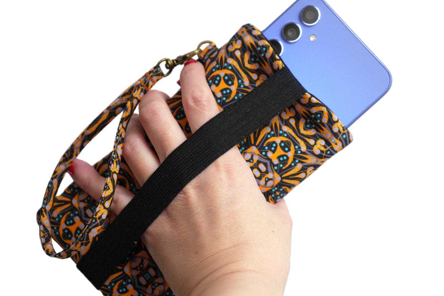 Housse universelle téléphone portable tissu motifs ethnique graphique jaune bleu noir fermeture élastique taille au choix