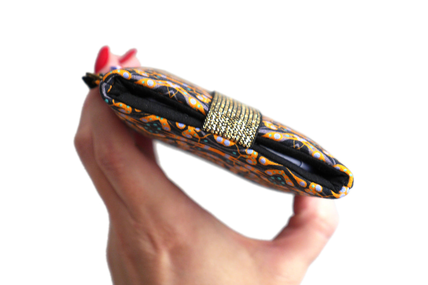 Housse universelle téléphone portable tissu motifs ethnique graphique jaune bleu noir fermeture élastique taille au choix