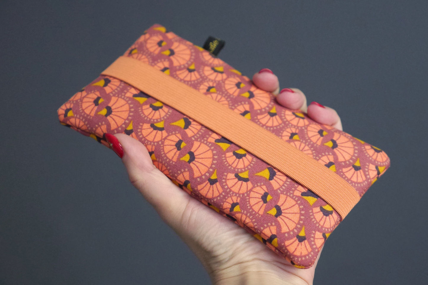 Housse téléphone tissu taille au choix éventails japonais orangé