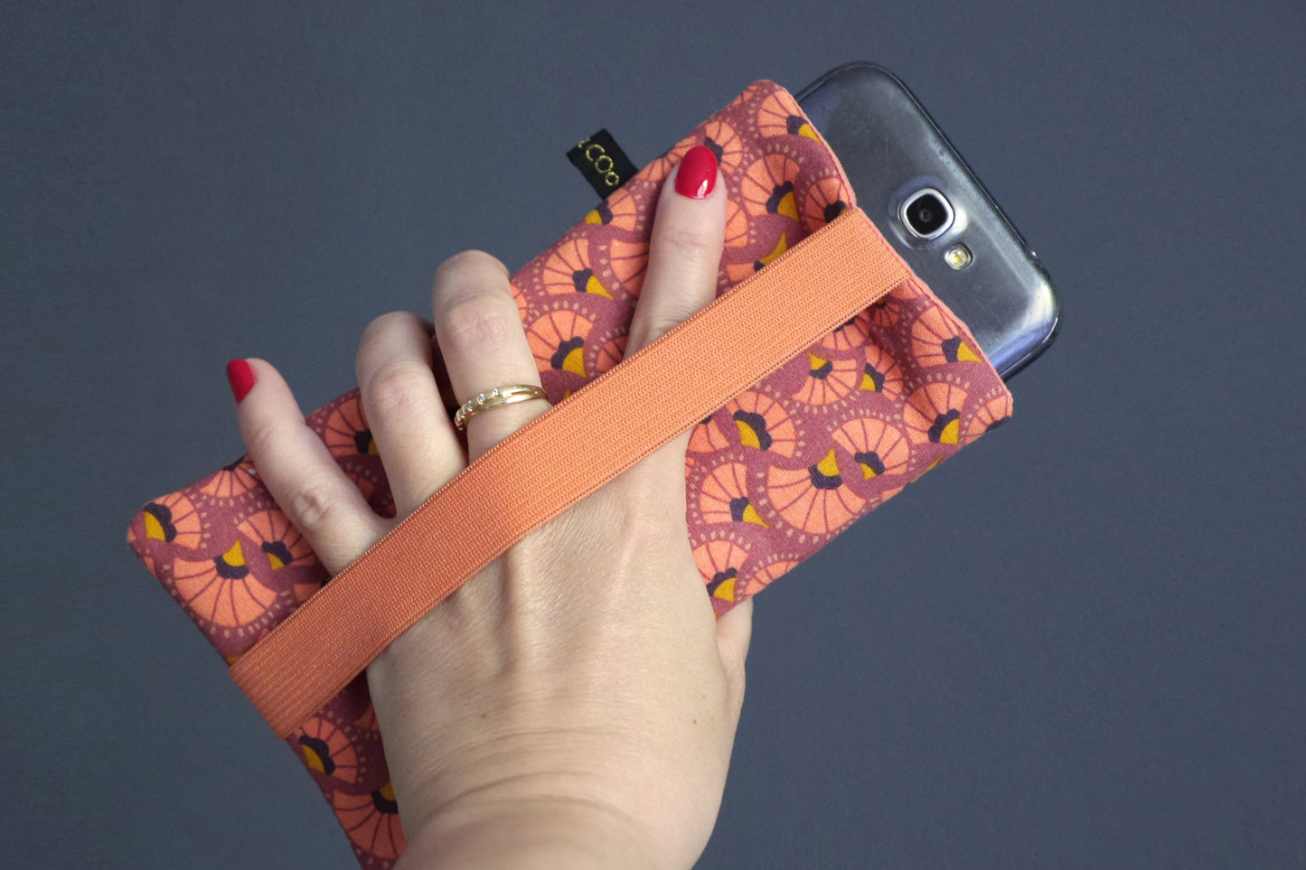 Housse téléphone tissu taille au choix éventails japonais orangé