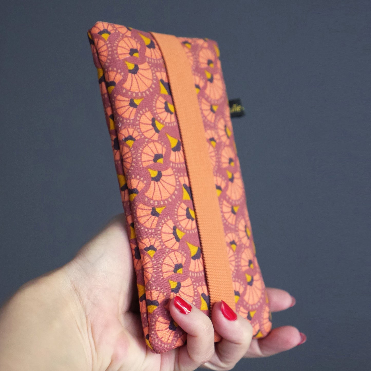 Housse téléphone tissu taille au choix éventails japonais orangé