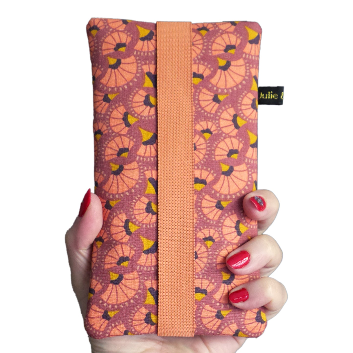 Housse téléphone tissu taille au choix éventails japonais orangé