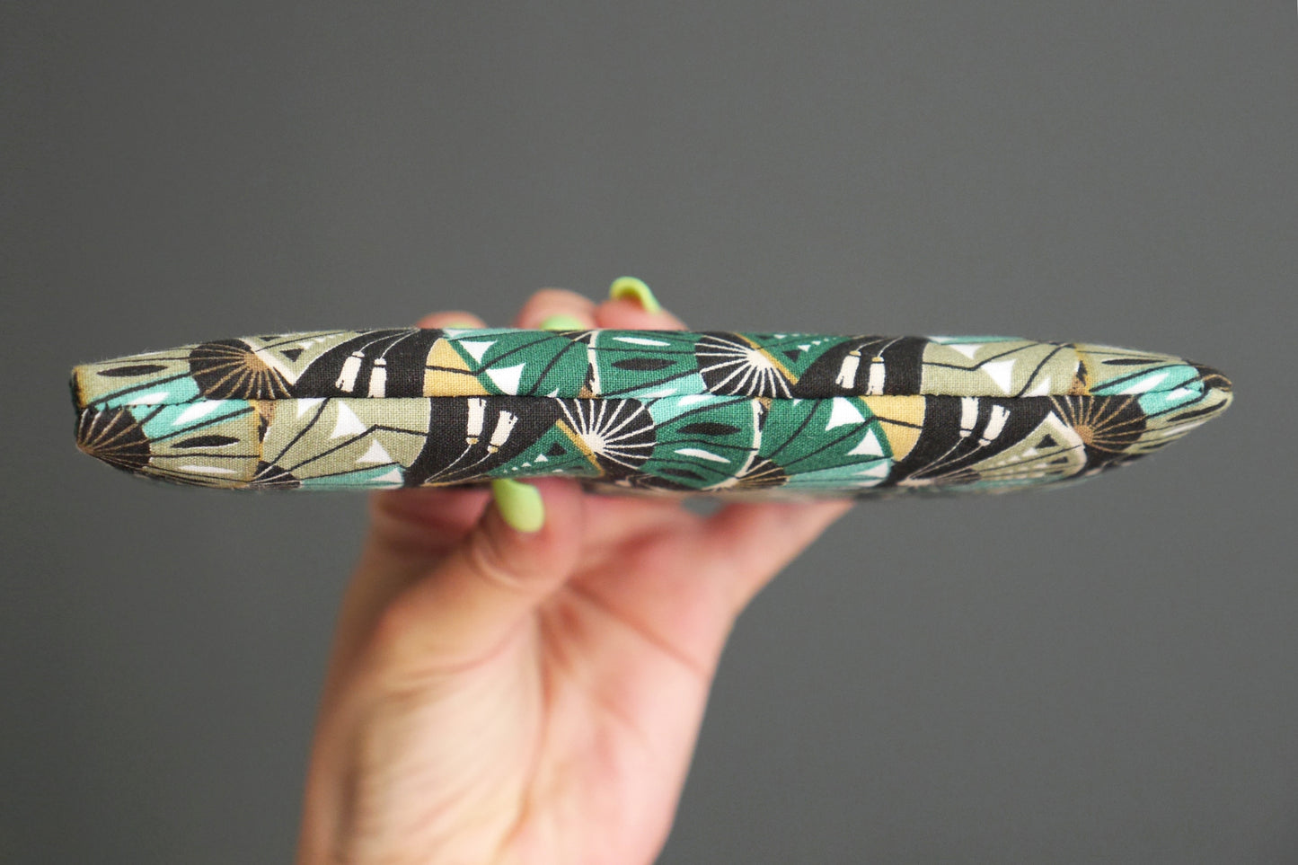 Japanese fabric mobile phone case with large blue, green and black fans, size of your choice