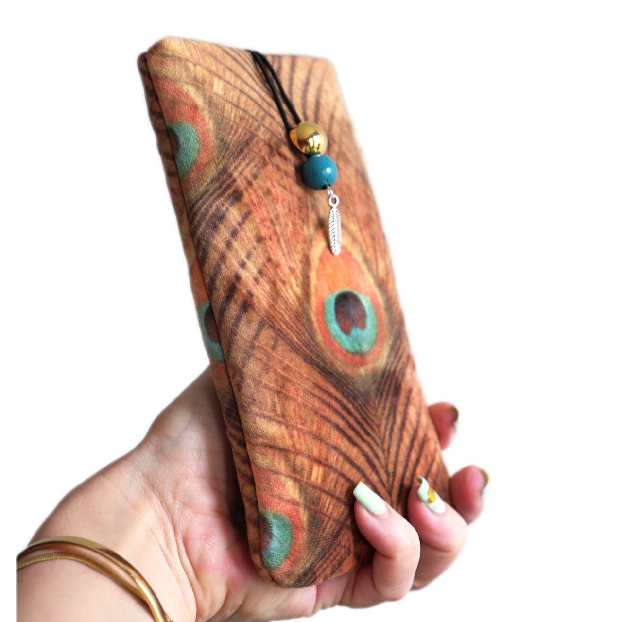 Sock cover for all phones, scales, feathers, dotted, kiwi green, size of your choice, golden elastic mobile phone case