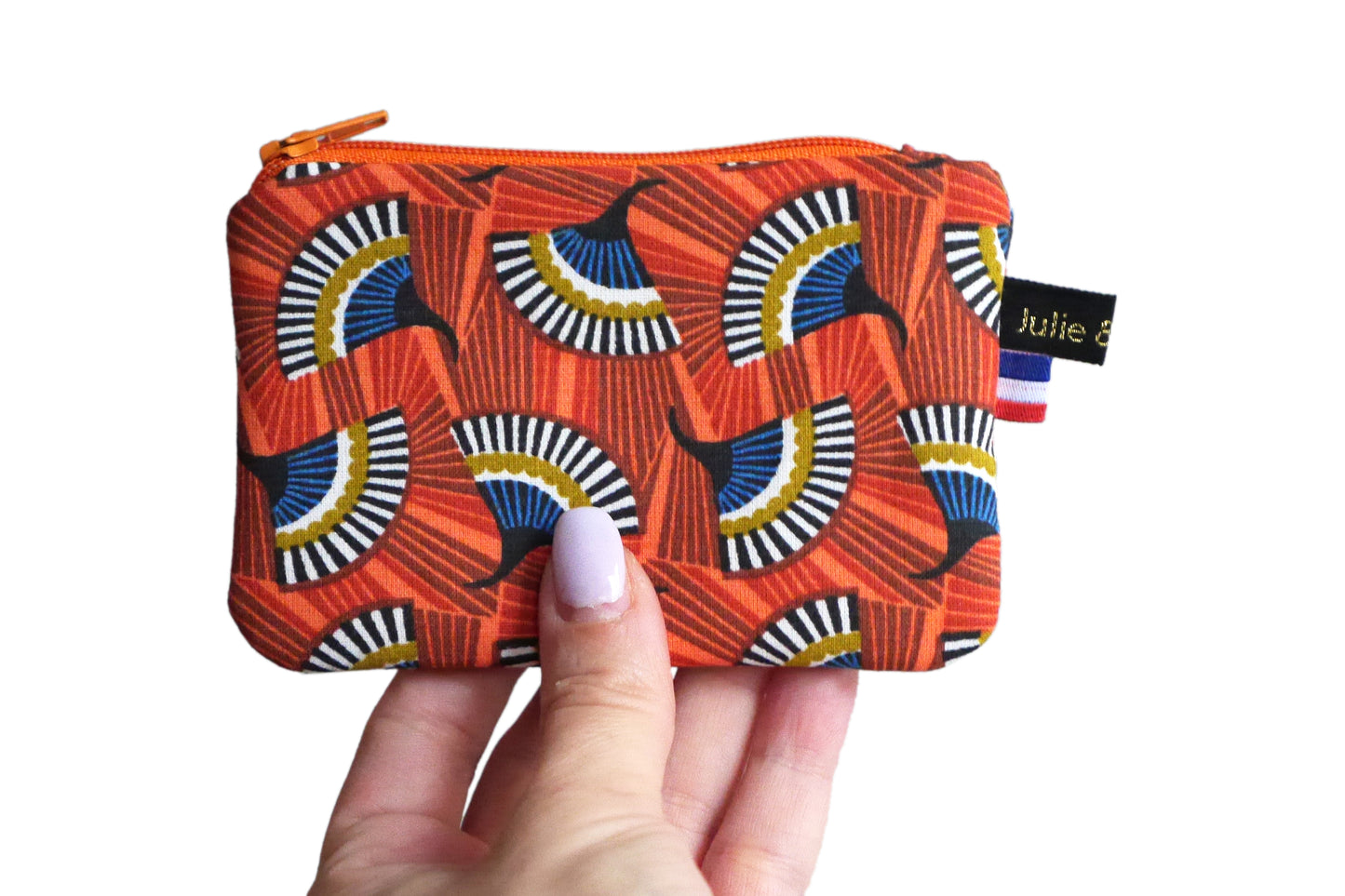 Mini porte-monnaie en tissu coloré éventails zip orange