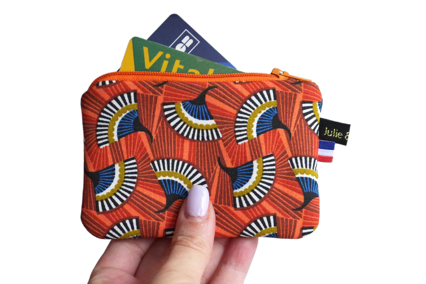 Mini porte-monnaie en tissu coloré éventails zip orange
