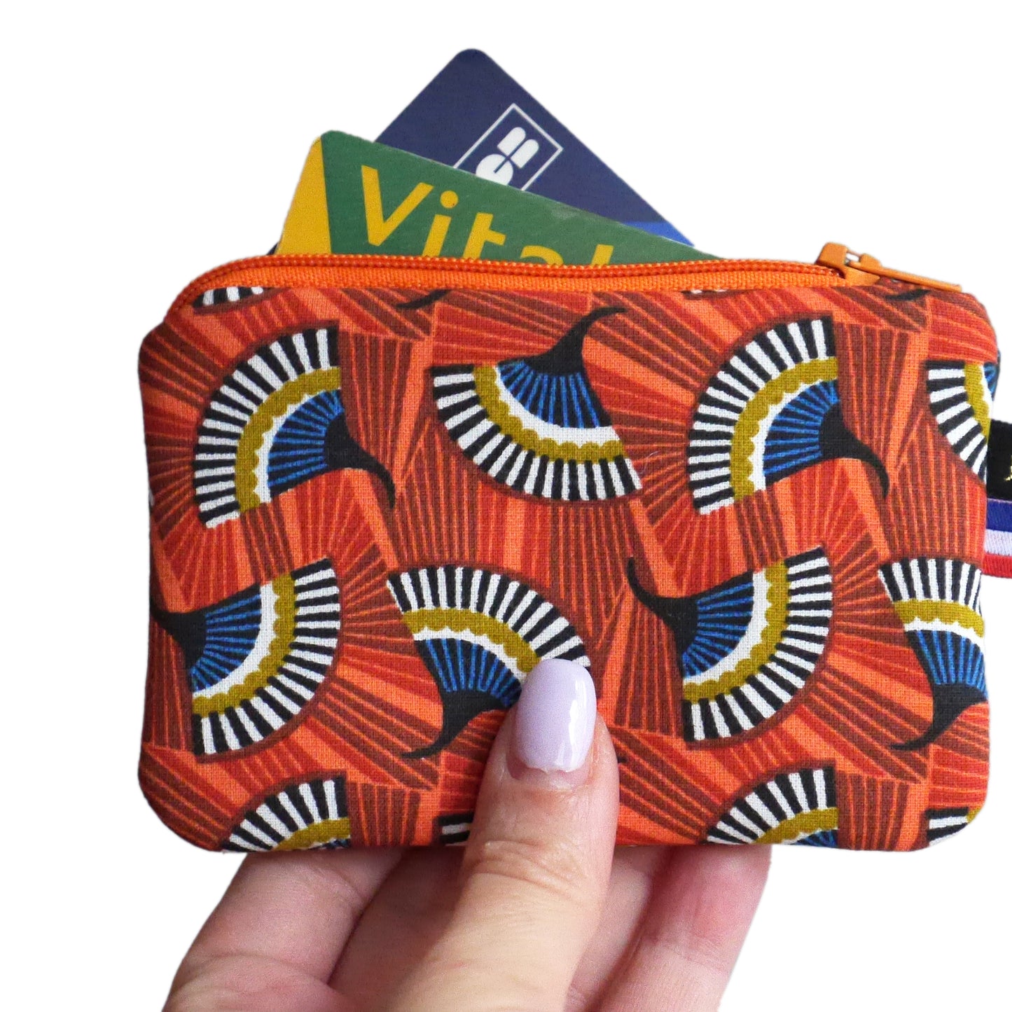 Mini porte-monnaie en tissu coloré éventails zip orange