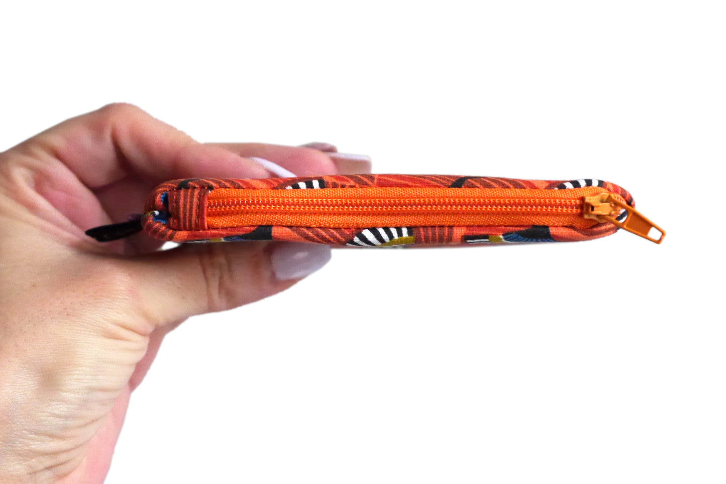 Mini porte-monnaie en tissu coloré éventails zip orange