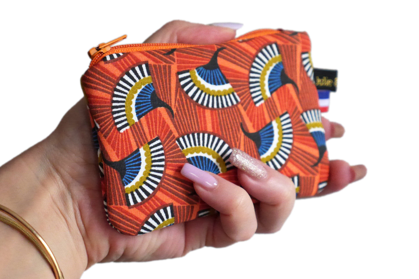 Mini porte-monnaie en tissu coloré éventails zip orange