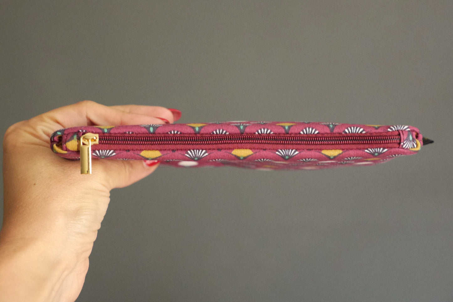 Glasses case pouch bag fabric Japanese fan garnet red zipped gift woman accessory bag unique original