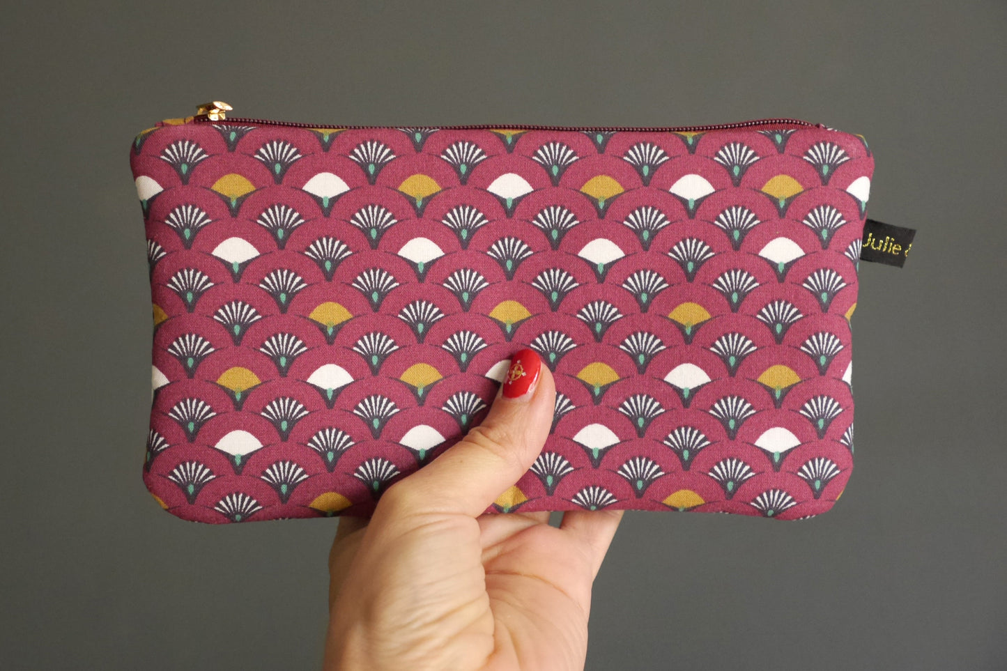 Glasses case pouch bag fabric Japanese fan garnet red zipped gift woman accessory bag unique original
