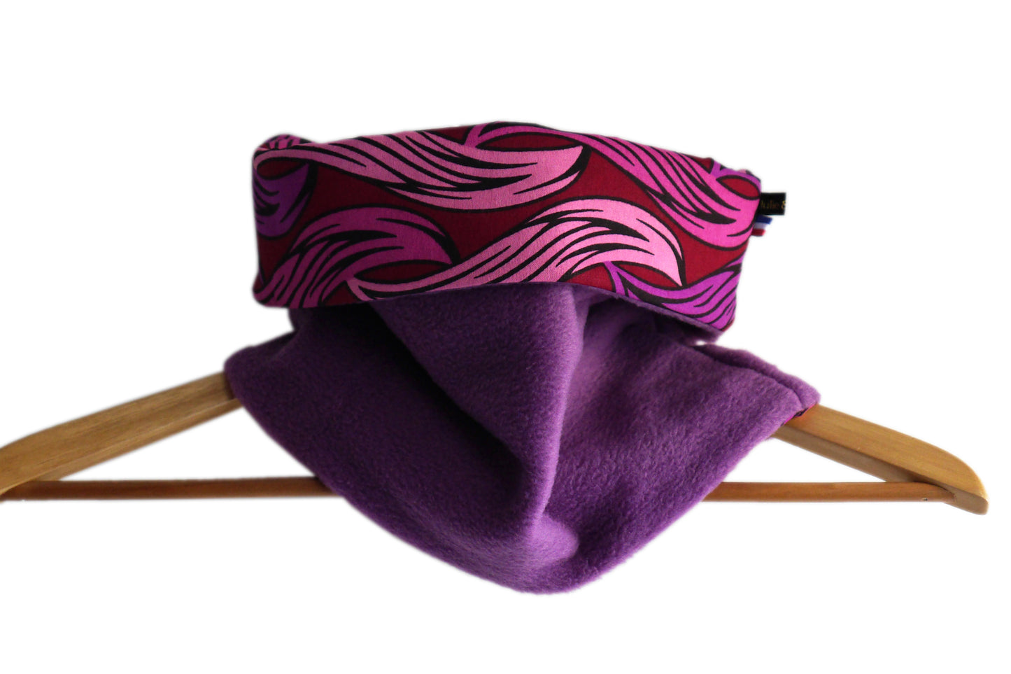 Snood neck scarf wax fabric waves pink and purple reversible fleece neck warmer winter handmade women's accessory