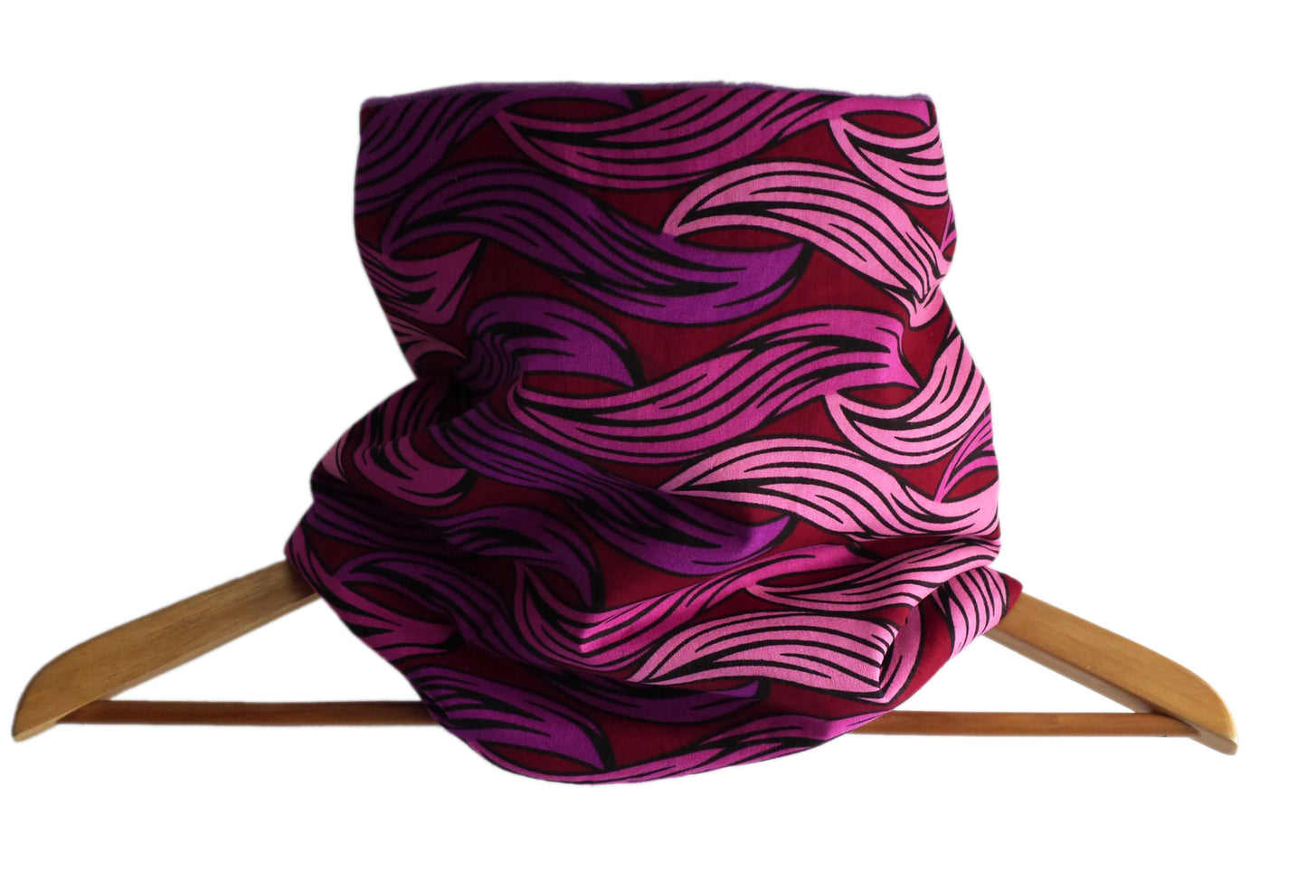Snood neck scarf wax fabric waves pink and purple reversible fleece neck warmer winter handmade women's accessory