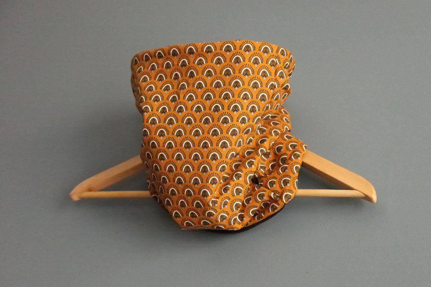 Snood femme col écharpe tissu réversible polaire éventail japonais graphique mixte adulte hiver fait main jaune noir