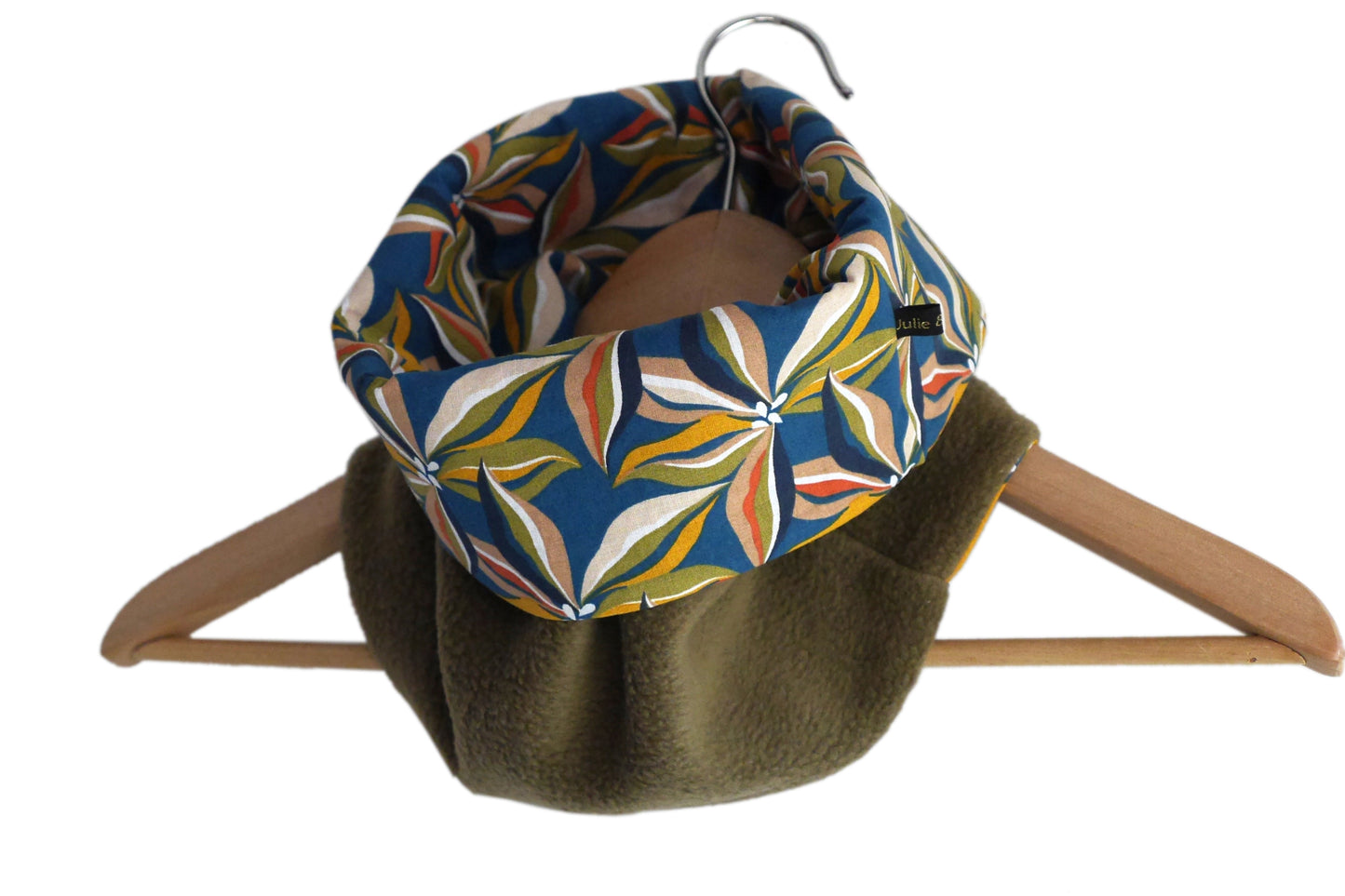 Cache cou femme snood tissu fleurs ibis polaire vert kaki