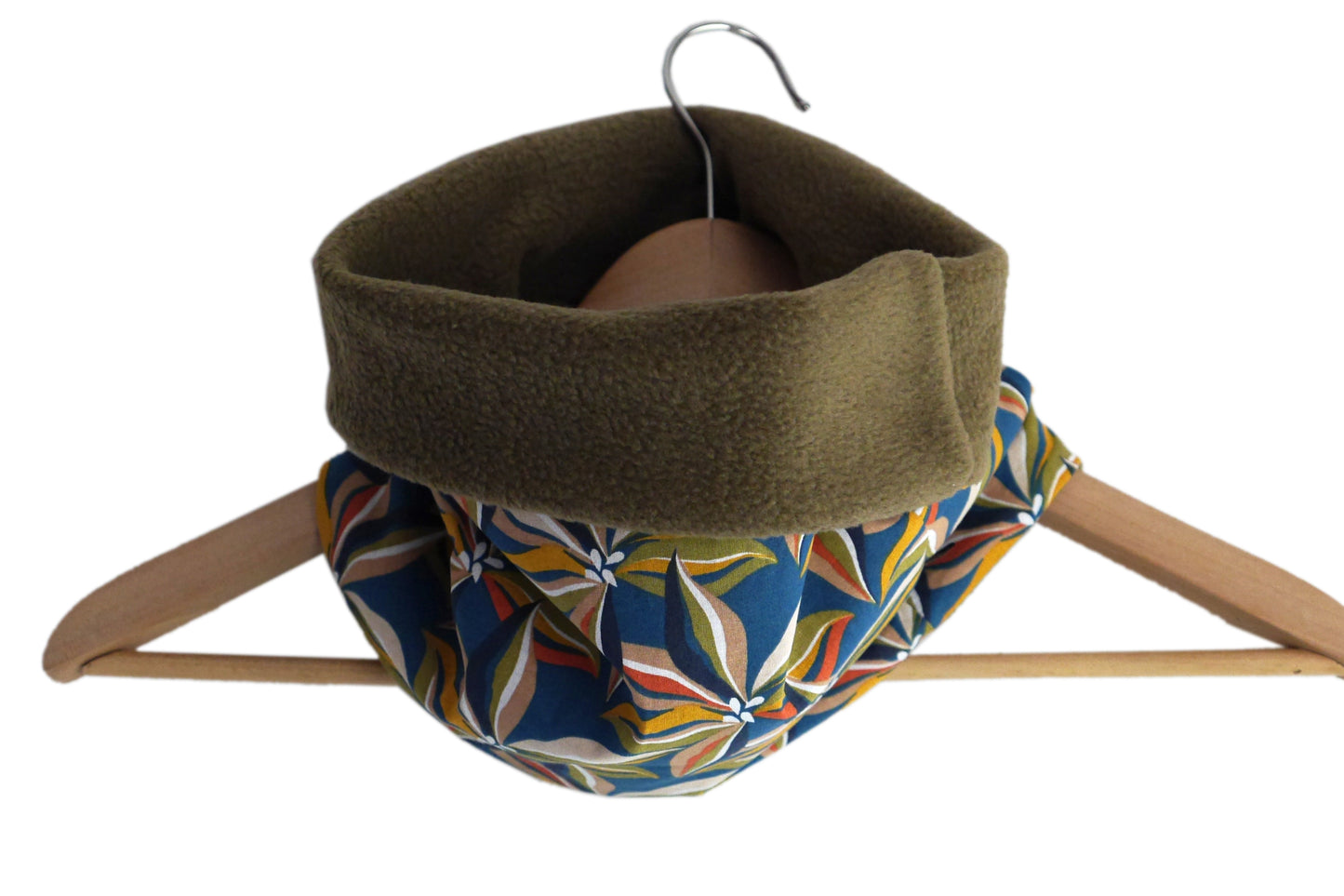 Cache cou femme snood tissu fleurs ibis polaire vert kaki