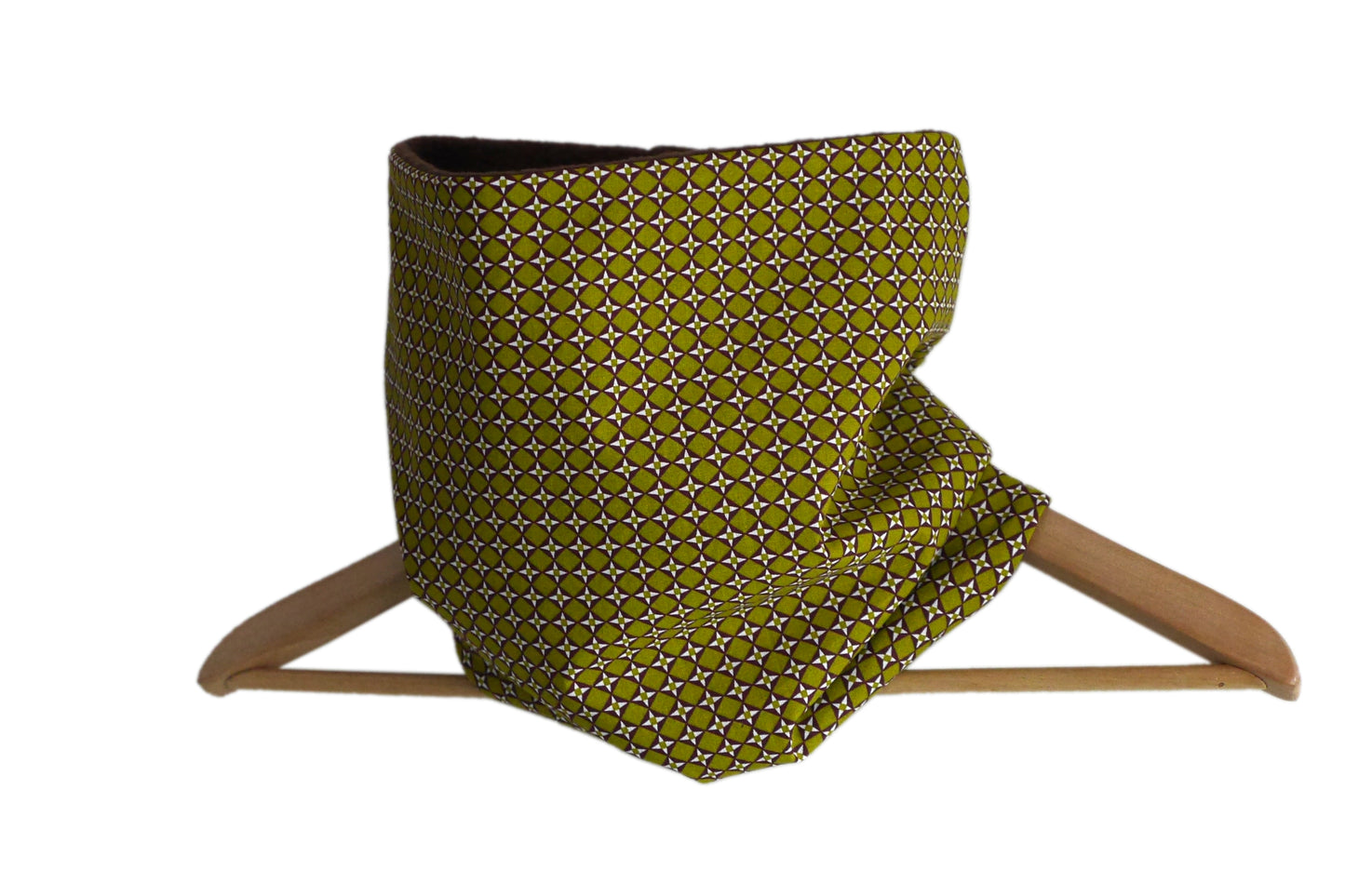 Snood mixte graphique tissu losanges vert pistache polaire marron chocolat tour de cou réversible adulte écharpe hiver ski mode cousu main