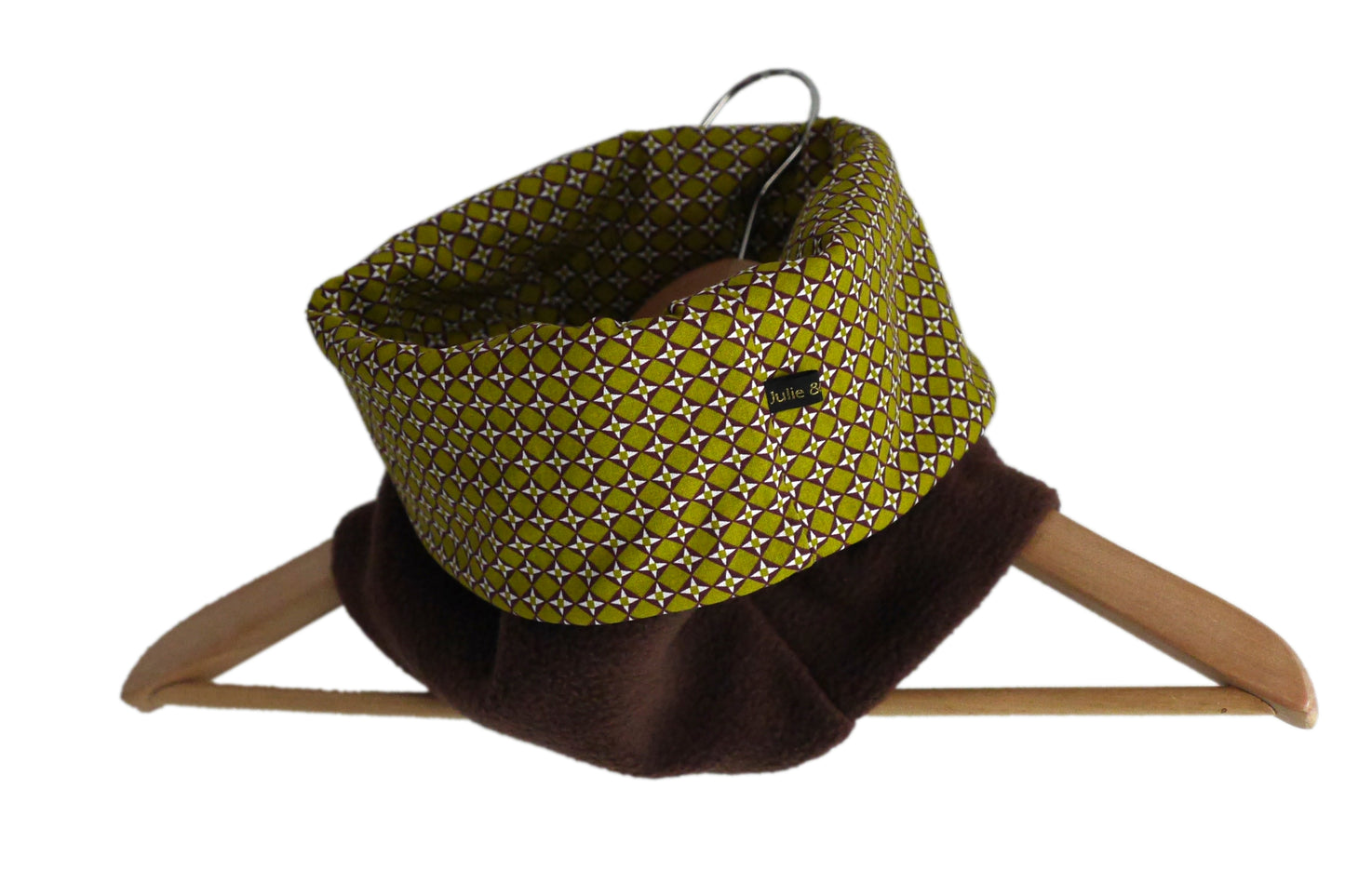 Snood mixte graphique tissu losanges vert pistache polaire marron chocolat tour de cou réversible adulte écharpe hiver ski mode cousu main