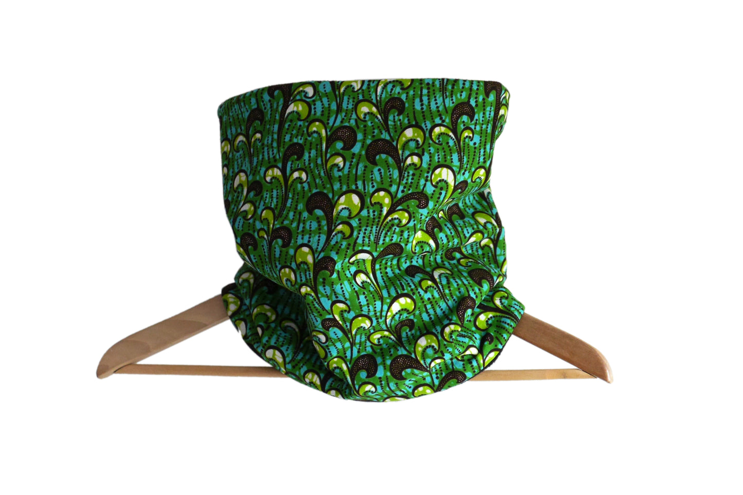 Snood wax africain vert bleu vague réversible polaire noire tour de cou écharpe hiver accessoire fait main