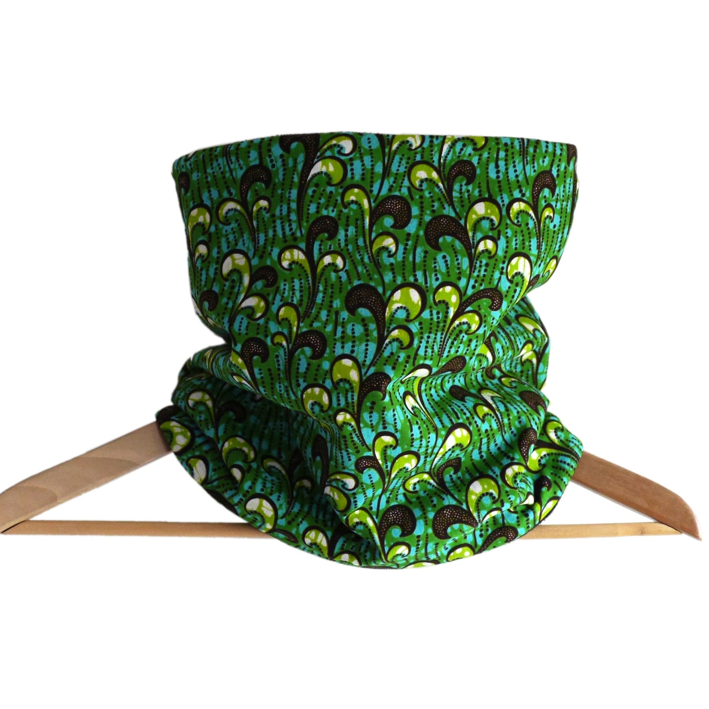 Snood wax africain vert bleu vague réversible polaire noire tour de cou écharpe hiver accessoire fait main