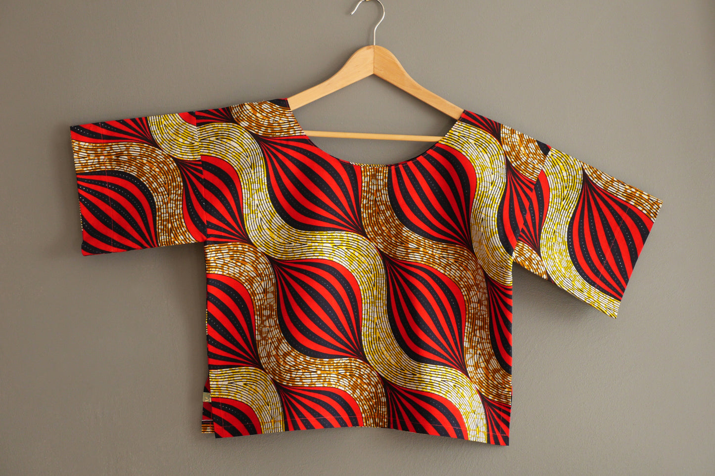 Top wax loose top African loincloth fabric handmade graphic red yellow one size