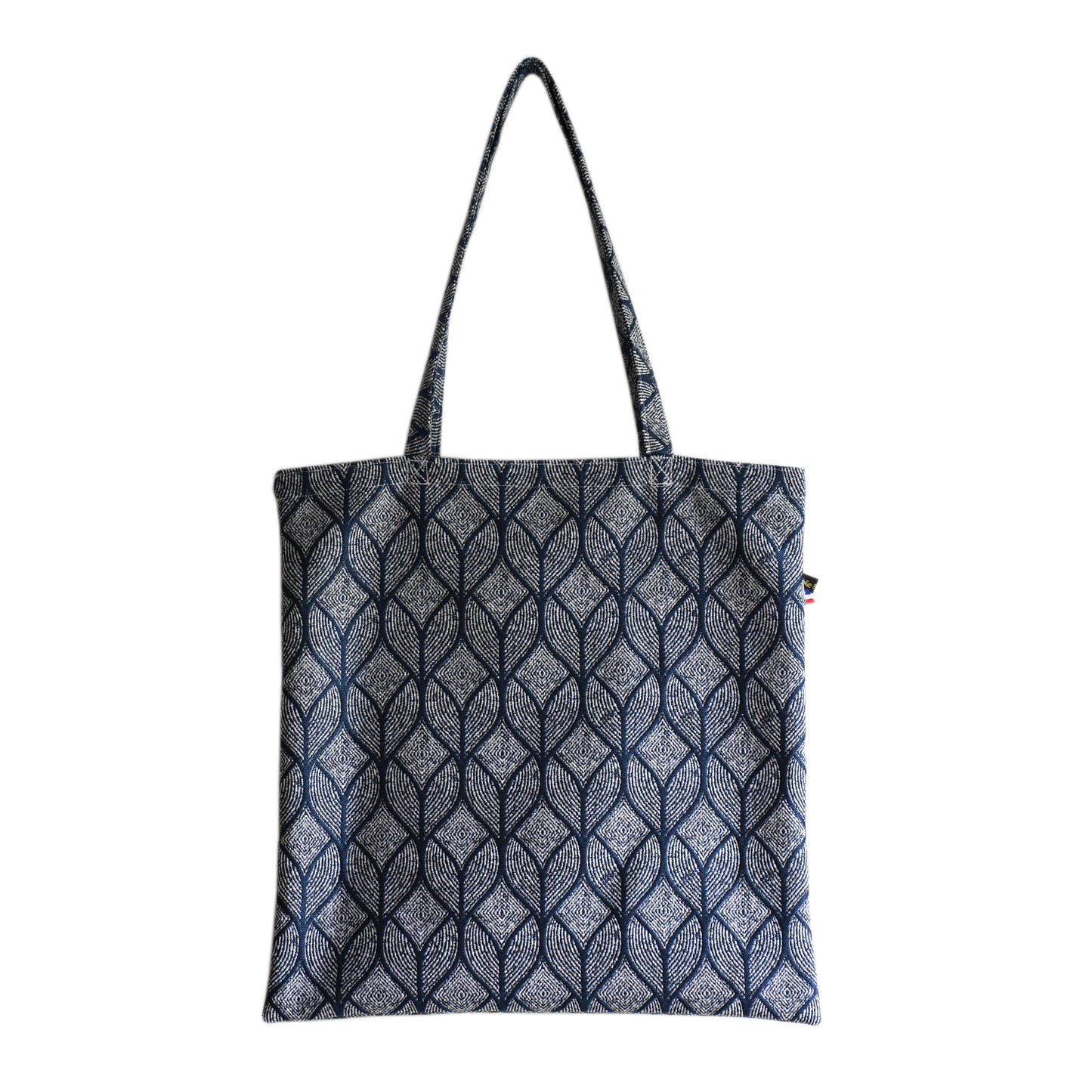 Tote bag jacquard graphique bleu et blanc sac femme fourre-tout non doublé
